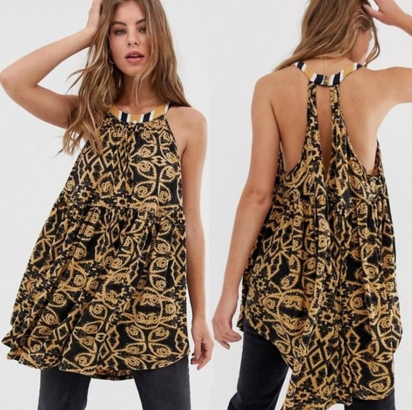 Free People Printed Halter Tunic Tank Top Medium - Picture 1 of 16